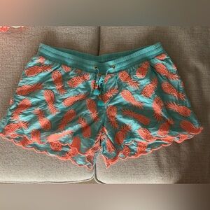 Lilly Pulitzer Turquoise Shorts with Coral Pineapple Embroidery